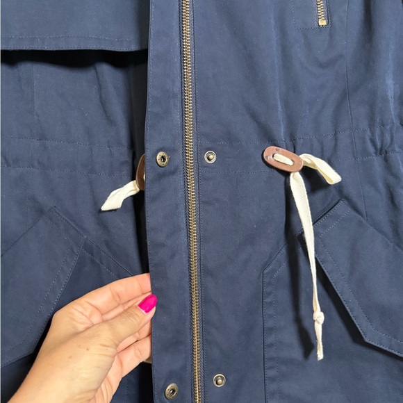 LOFT Navy Anorak Utility Jacket with Hood, Drawstring Waist, Pockets, Zip Pocket - Picture 4 of 14